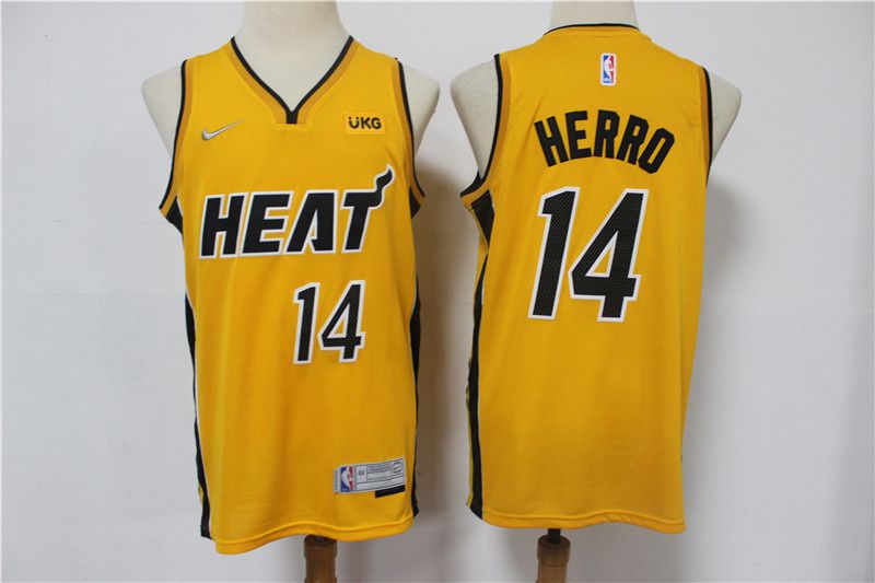 Men Miami Heat #14 Herro Yellow Game Nike 2021 NBA Jersey